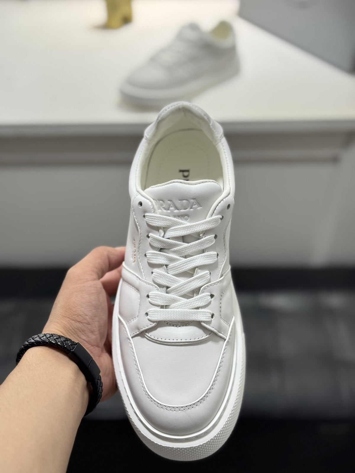 Prada Men's Paneled Lace-Up Sneakers — model