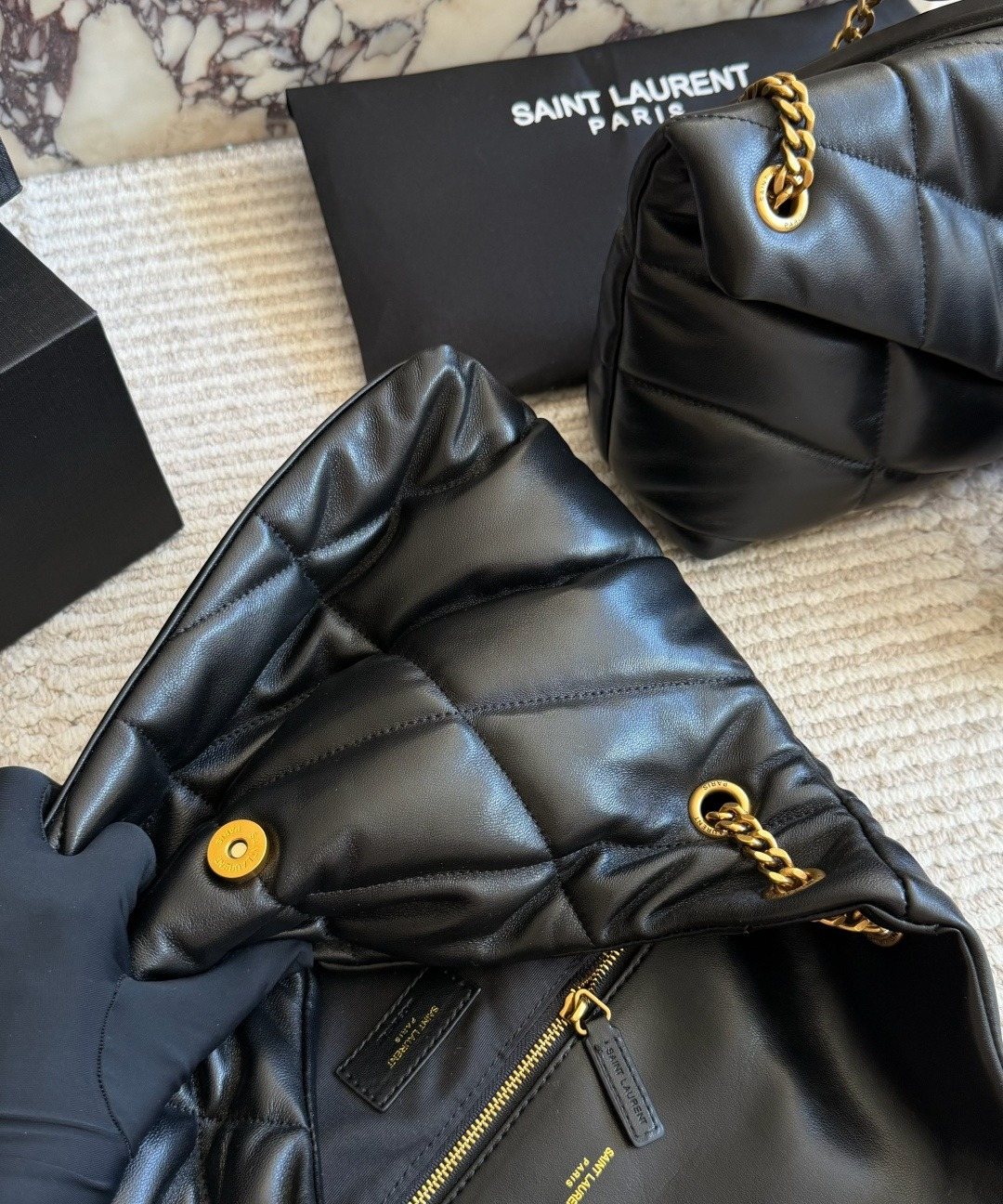 Saint Laurent Loulou Puffer Quilted Shoulder Bag — detail