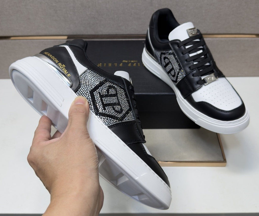 Philipp Plein Black and White Panel Sneakers — front