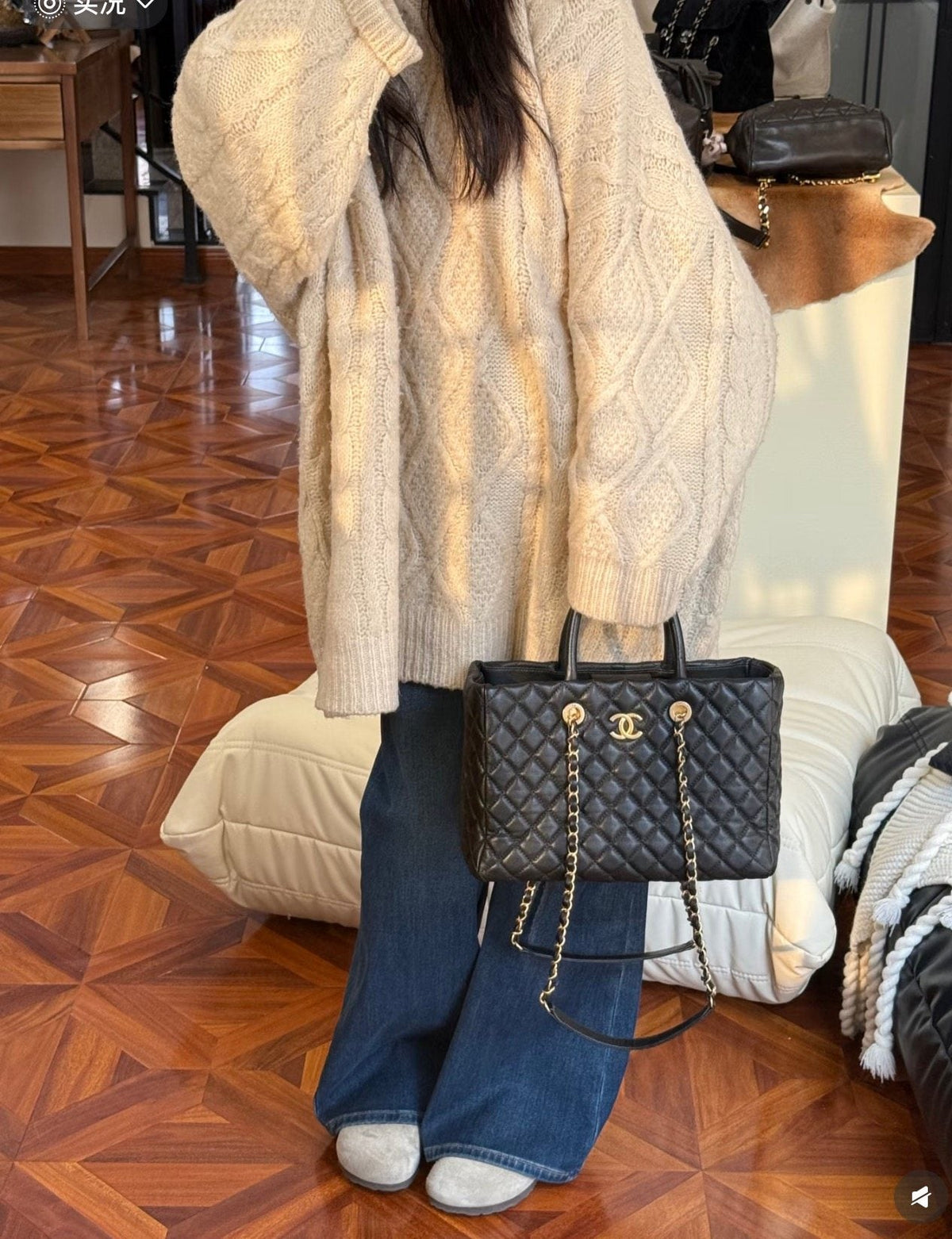 Chanel Diamond-Quilted Chain Tote — model