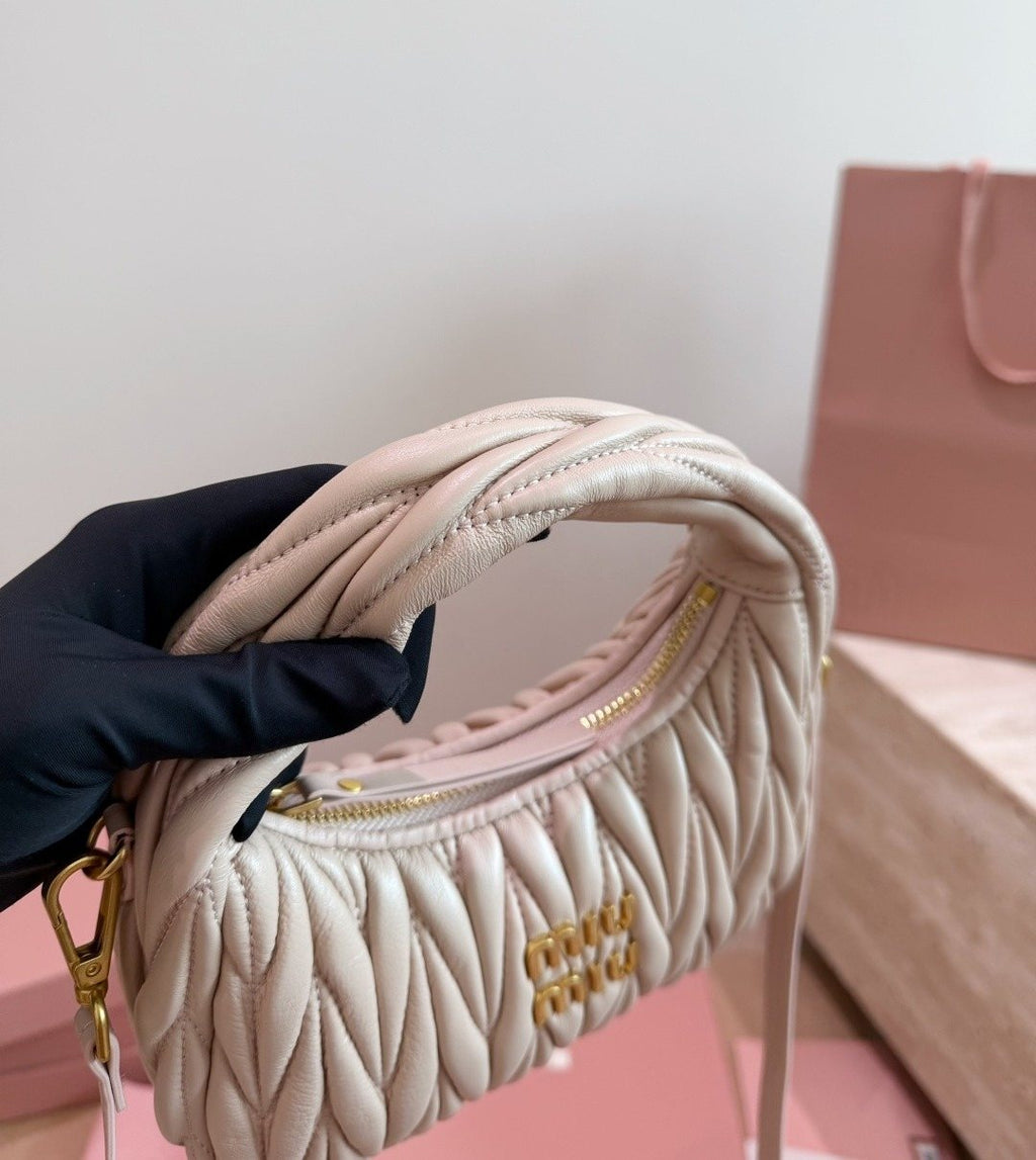 Miu Miu Wander Gathered Leather Hobo Bag — detail