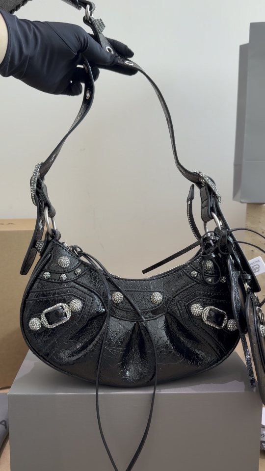 Balenciaga Le Cagole Jeweled Crescent Shoulder Bag — hero