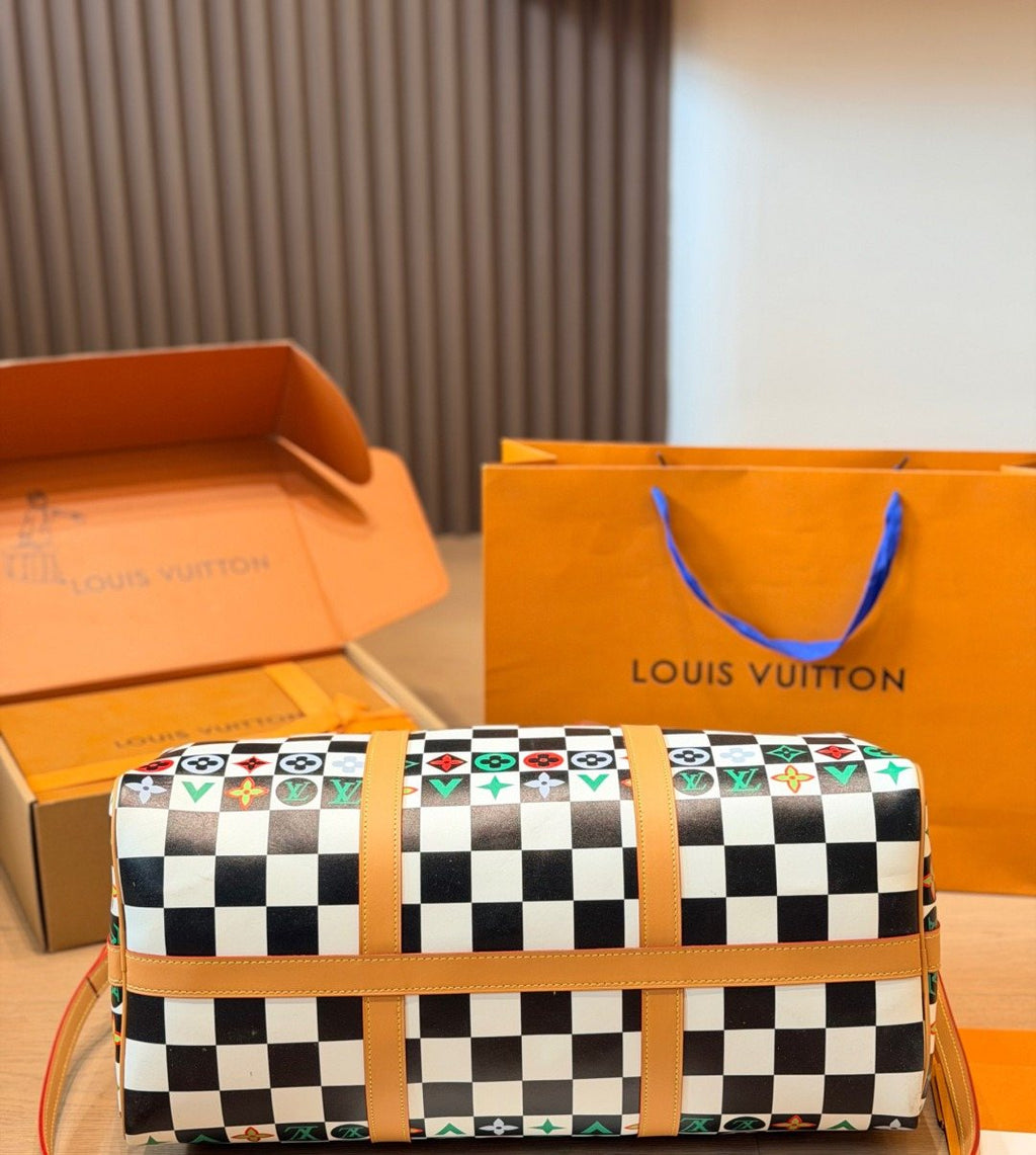 Louis Vuitton Multicolor Checker Travel Duffel Bag — back