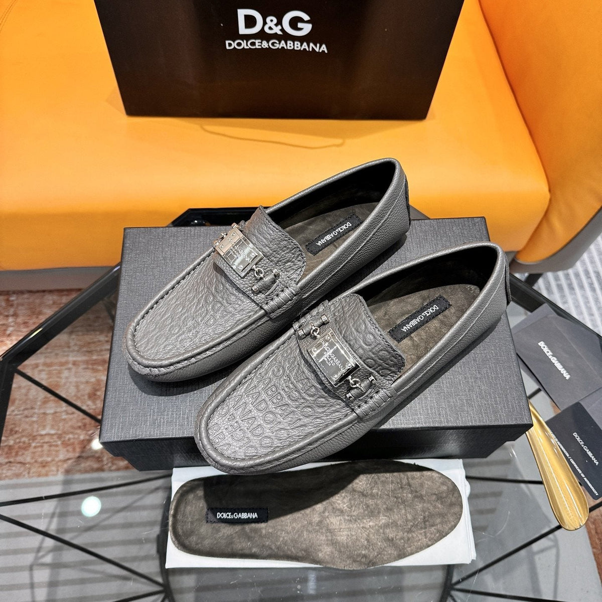 Dolce & Gabbana Embossed Leather Driving Loafers — front