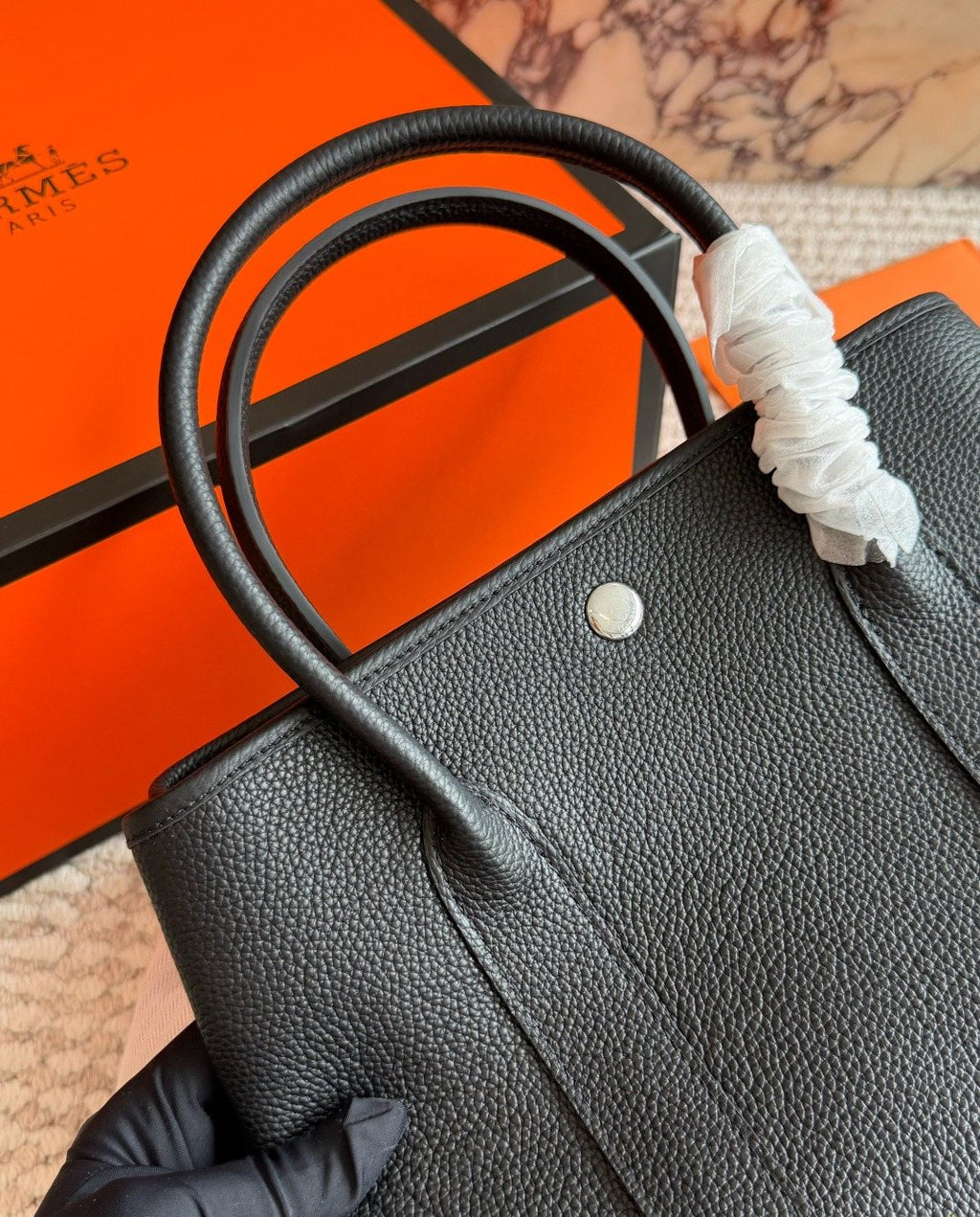 Hermès Garden Pebbled Leather Tote — detail