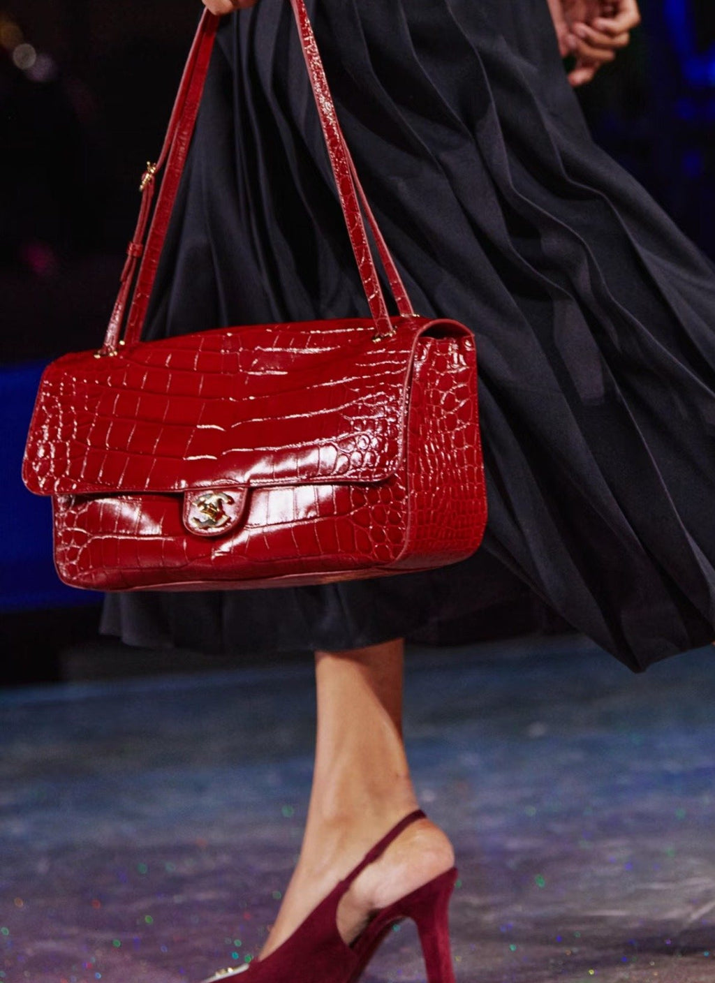Chanel CF Crocodile-Embossed Flap Shoulder Bag — model