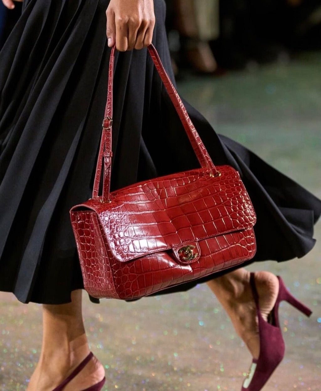 Chanel CF Crocodile-Embossed Flap Shoulder Bag — model