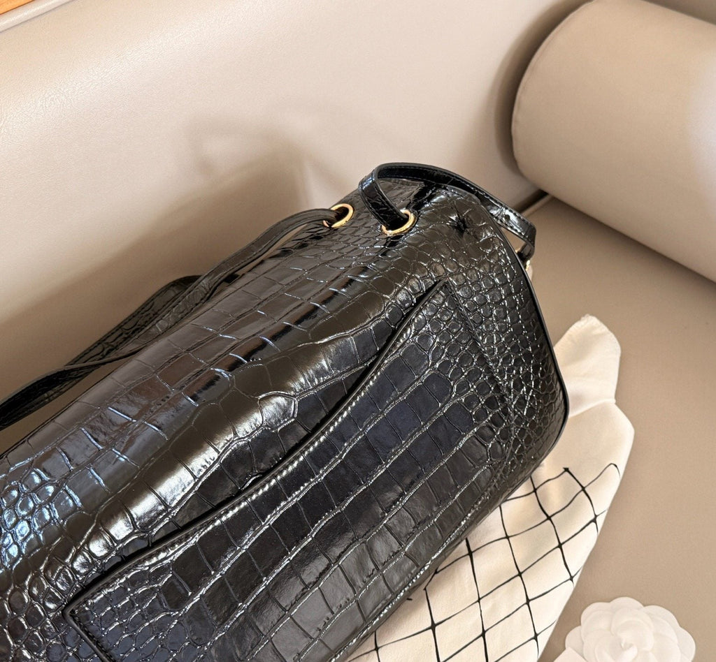 Chanel CF Crocodile-Embossed Flap Shoulder Bag — back