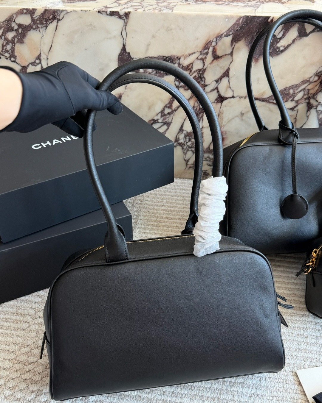Chanel Black Bowling Bag with Round Charm — back